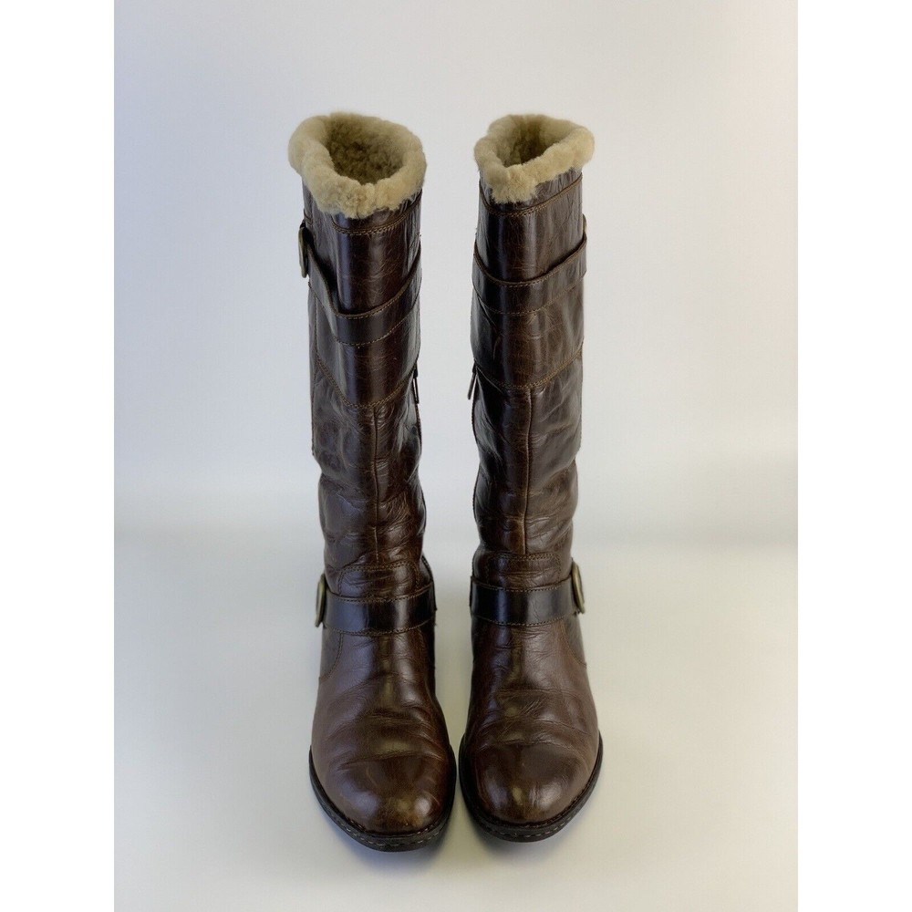 Born Randi Boots Tall Heel Shearling Lined Brown Distressed Leather Womens 11 - Picture 3 of 16